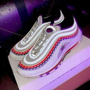 All white and red Nike airmax 97’s Nike reflectors
